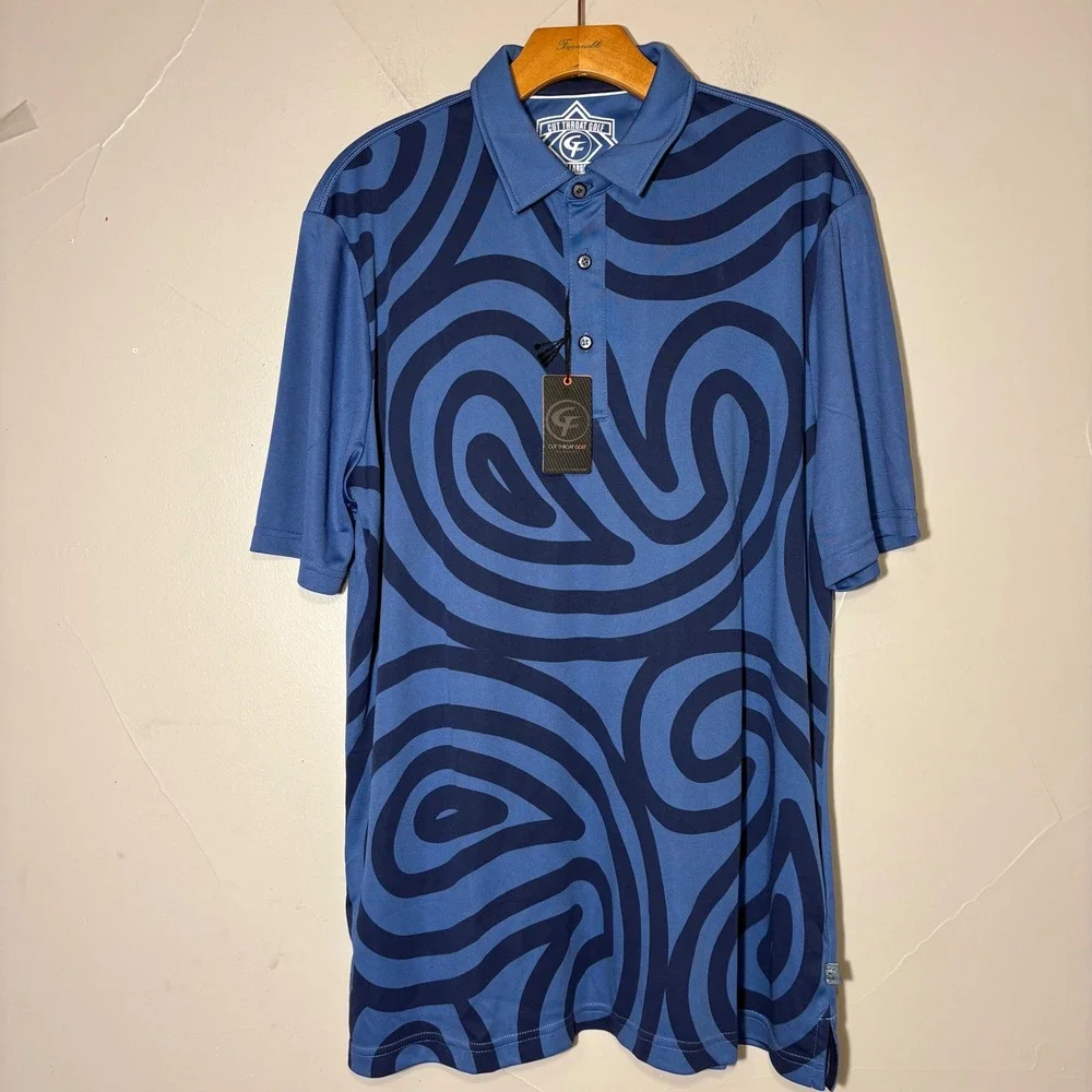 Cut Throat Golf Mens XL Blue Swirl Pattern Short Sleeve‎ Polo Shirt Est 2009